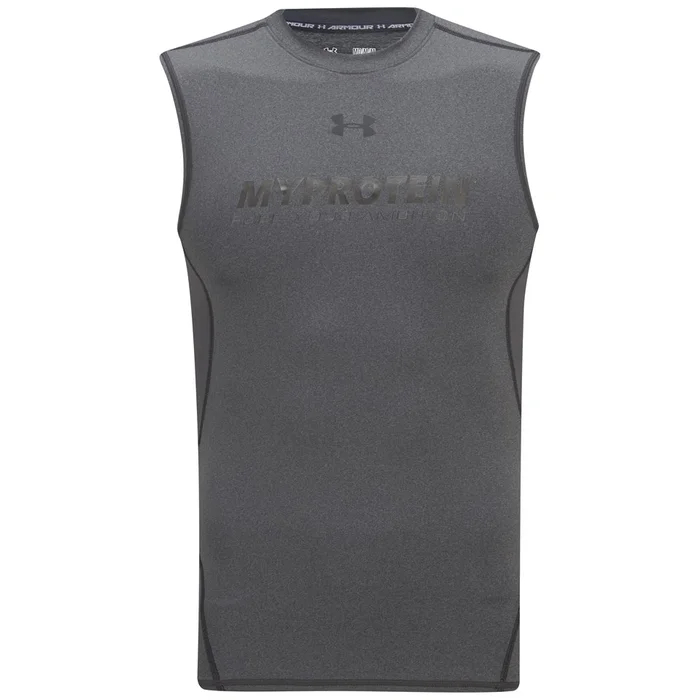 Under Armour HeatGear® Armour 强力伸缩型无袖运动T恤 – 深灰色