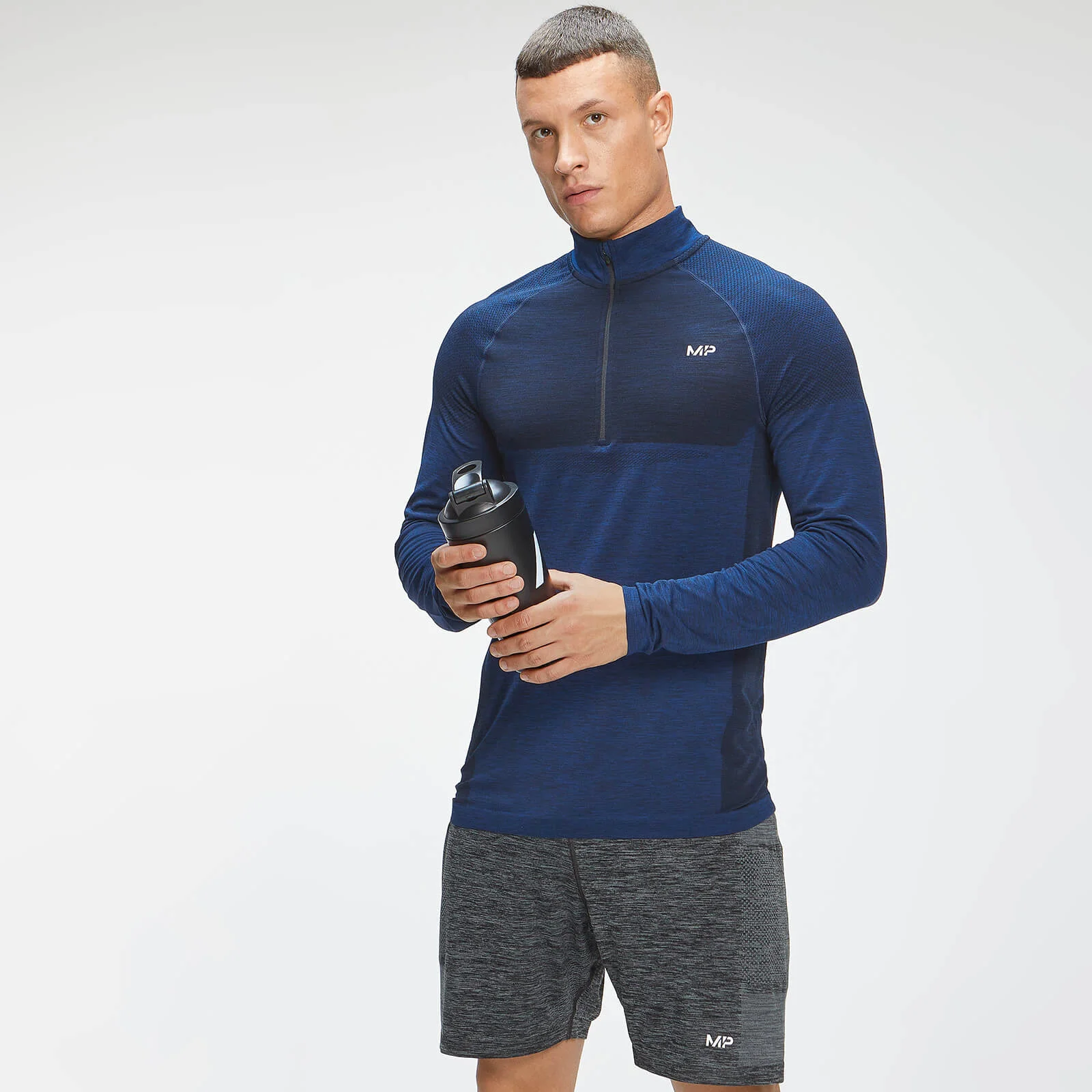 MP Essential Seamless 無縫系列 男士 ¼ 拉鍊上衣 - 湛藍斑紋 - XXS 圖片 1