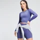 Seamless 無縫系列 女士長袖短版上衣 - 風信子藍