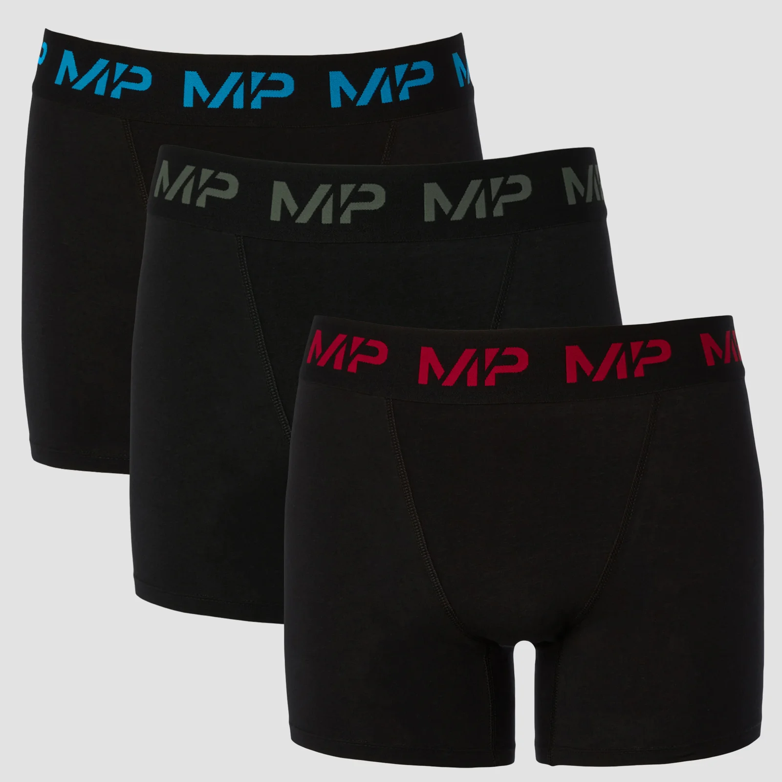 MP Men's Coloured logo Boxers (3 Pack) - Black/Wine/Cactus/Bright Blue - XXS 圖片 1