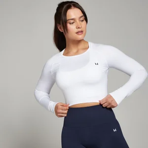 Shape Seamless 曲線無縫系列 女士長袖短版上衣 - 白 - Size S