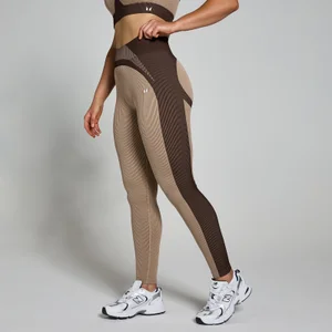 女士對比羅紋無縫緊身褲 - 喀什米爾/咖啡 - Size S