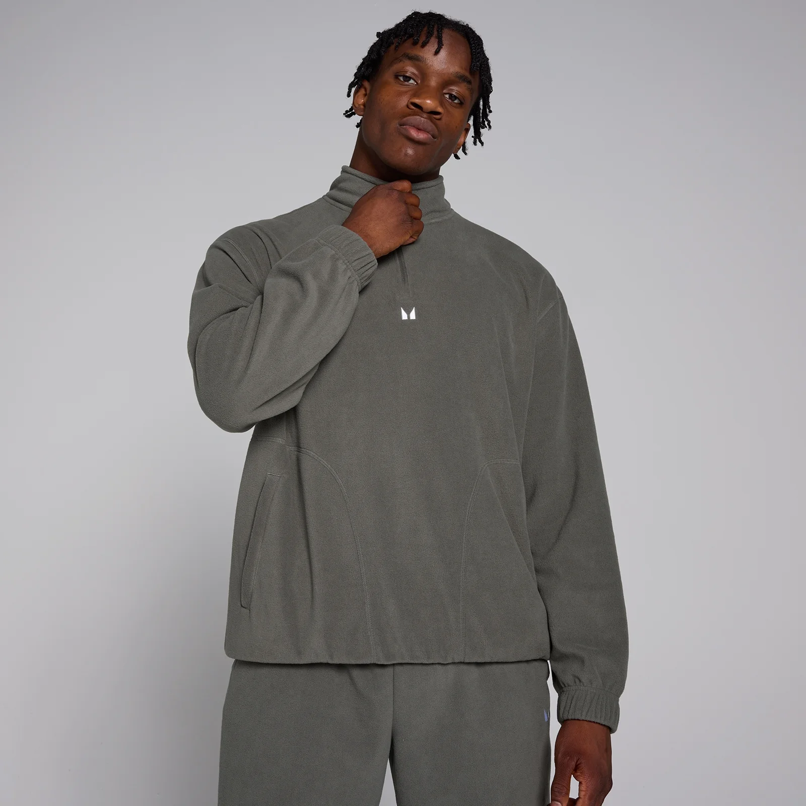 男士 ¼ 拉鍊刷毛上衣 - 鐵灰 - XS 圖片 1