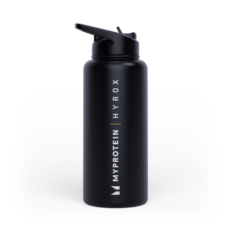 Myprotein Hyrox 回收金屬翻蓋吸管水壺 1 公升 - 黑色